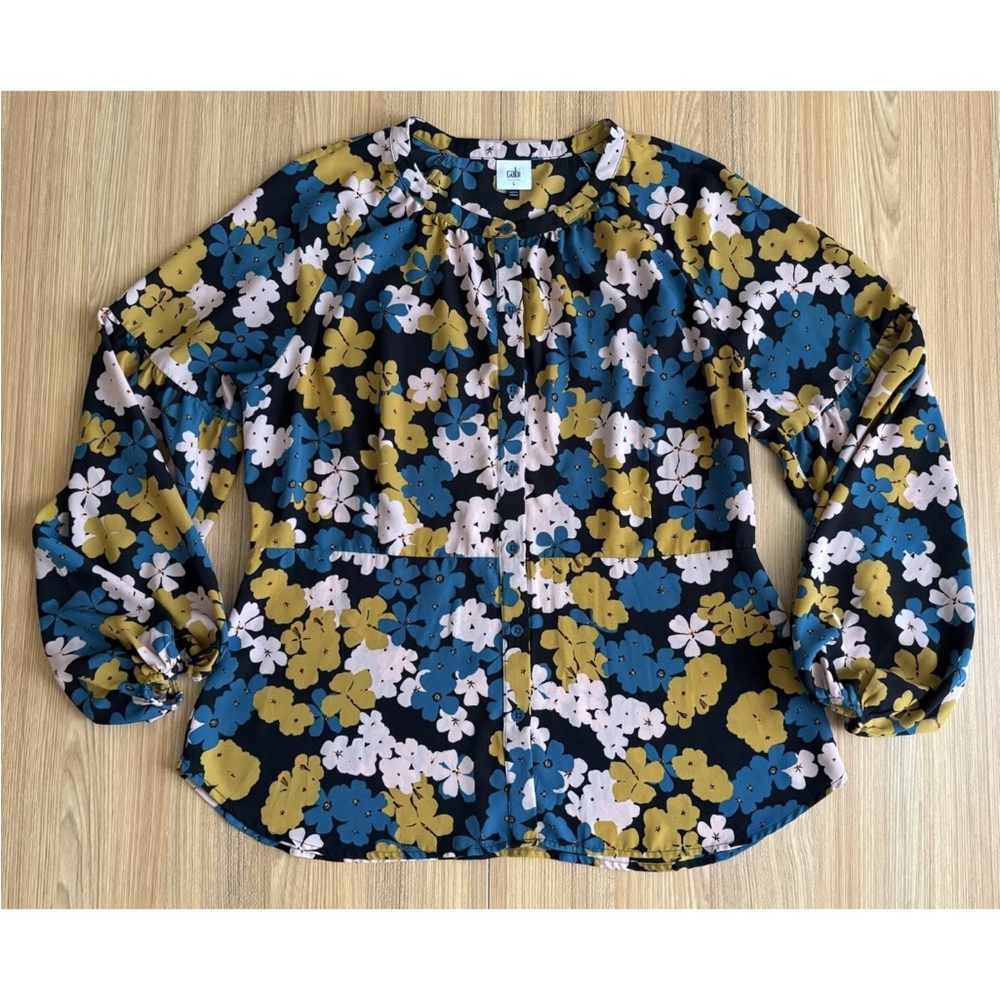 Cabi Favorite Floral Balloon Sleeve Blouse Womens L Retro 70s Career Office Boho